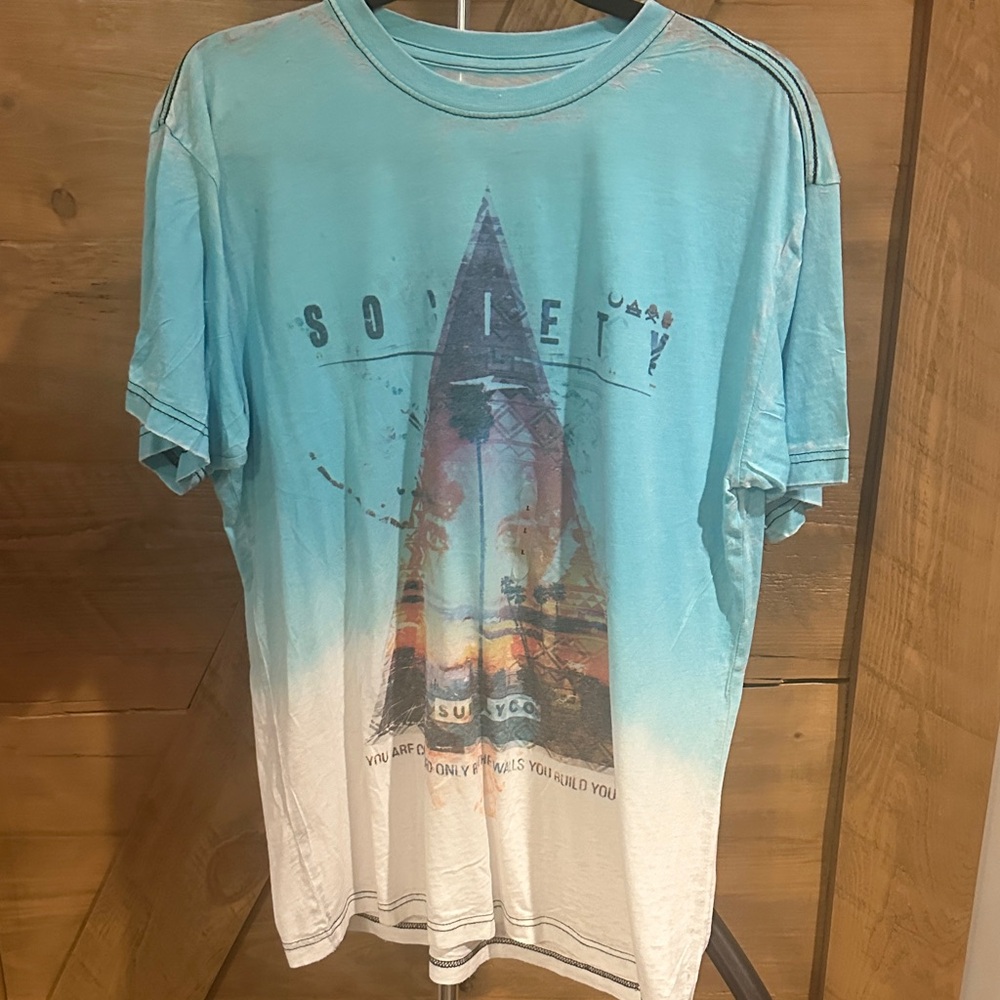 Society Blue and White Graphic Tee